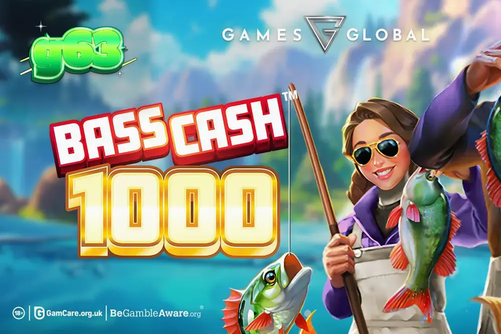 Isang makulay na screen ng Bass Cash 1000 slot na nagpapakita ng mga simbolo ng pangingisda at mga multiplier.